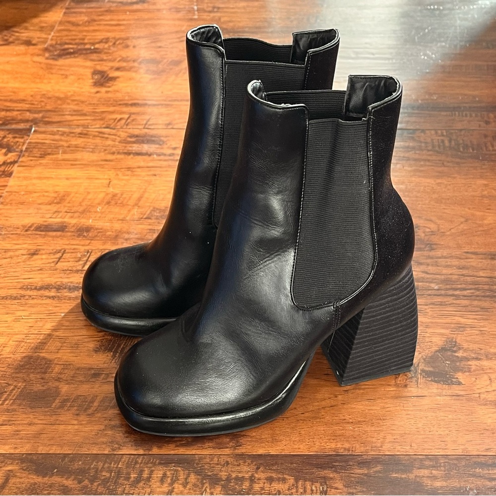 heeled boots faux leather chunky platform boots